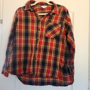 Time and Tru Womens Multicolor Plaid Button Down Shirt Size L Euc